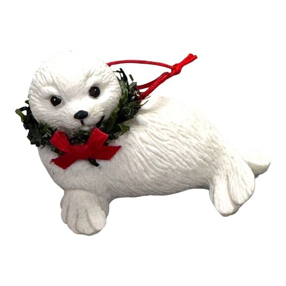 Hallmark Polar Bear & Merry Sea Lion Seal Holiday Ornament Set Lot of 2 White - Picture 3 of 11